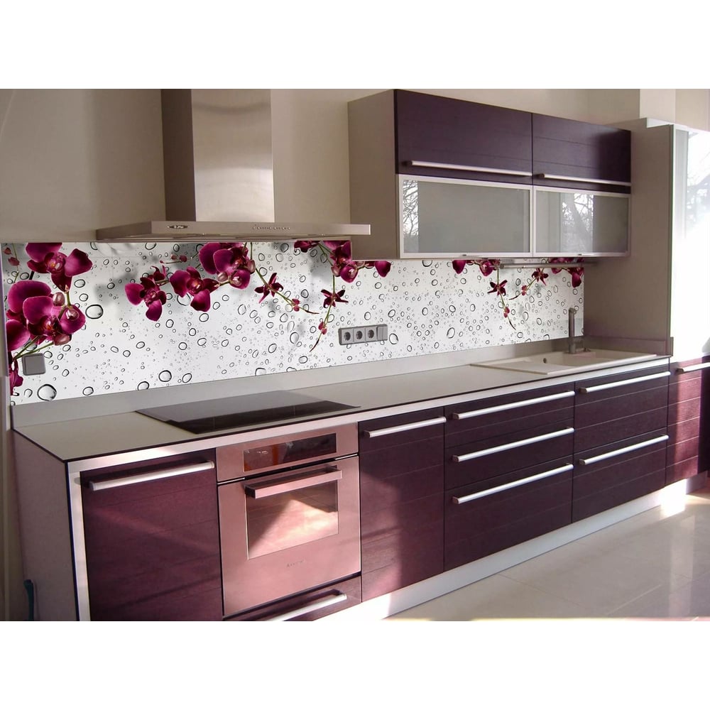 Кухонный гарнитур фото фартук Кухонный фартук ООО Оптион Орхидеи бордо (ПВХ; с уф-печатью; 3000x600x1 мм) 8279