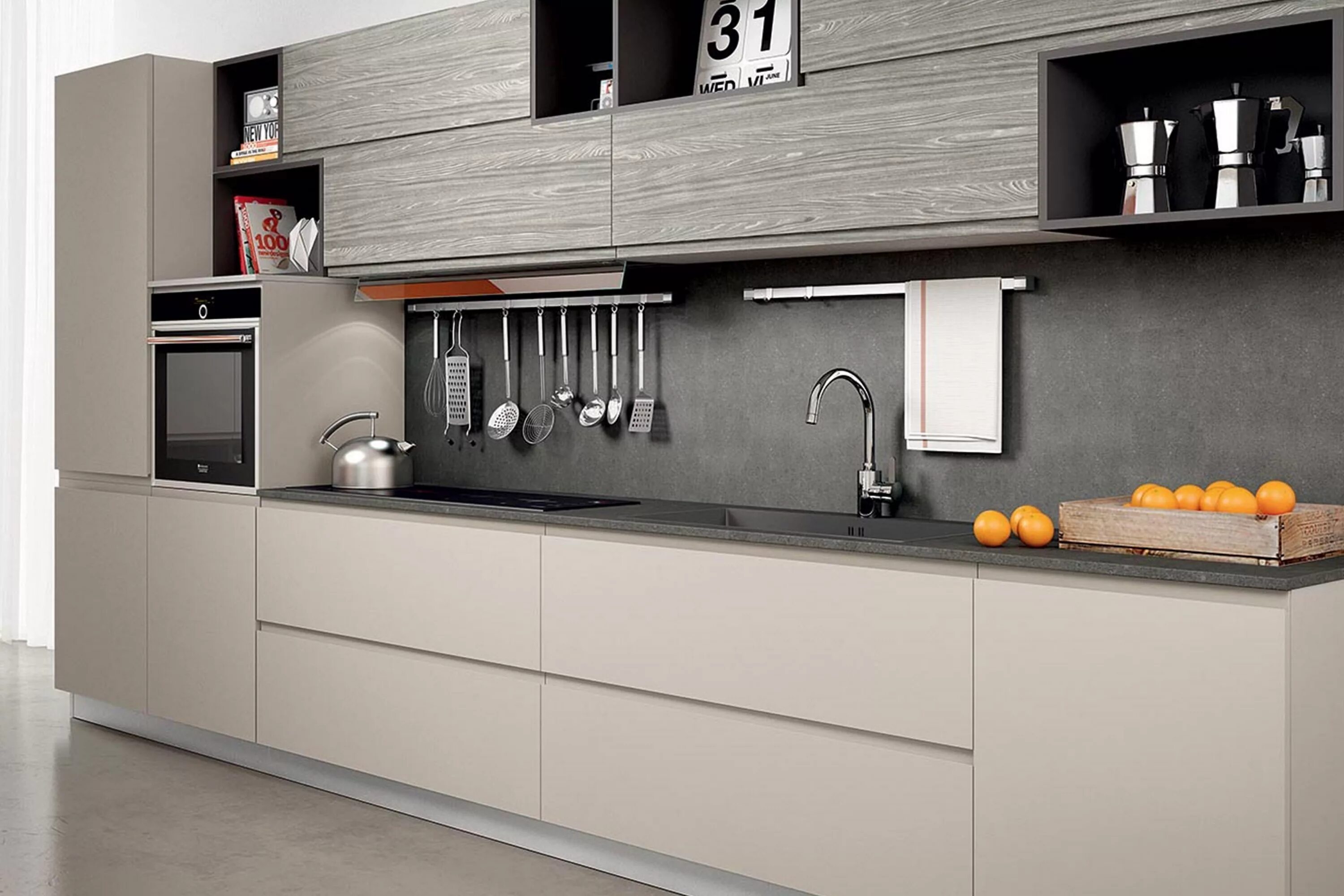 Кухонный гарнитур фото современный дизайн прямая Сочетание цвета стен и кухонной мебели: как выбрать цвет кухни - фото-идеи, сове