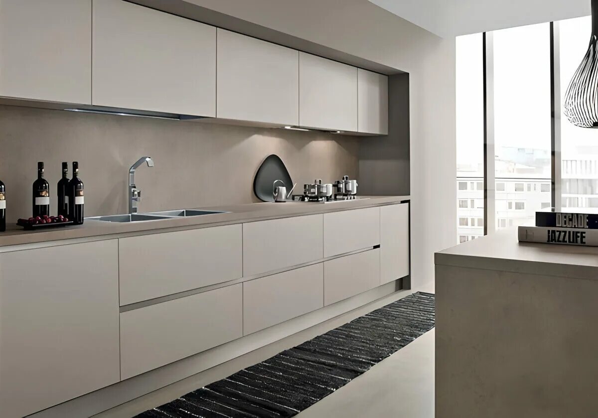 Кухонный гарнитур фото современный дизайн прямая Кухня белый Матовый пластик