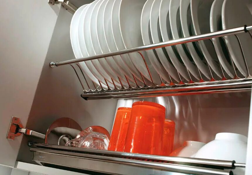 Кухонный гарнитур фото сушилка Сушка для посуды из нержавеющей стали в шкаф 90 см, двухуровневая