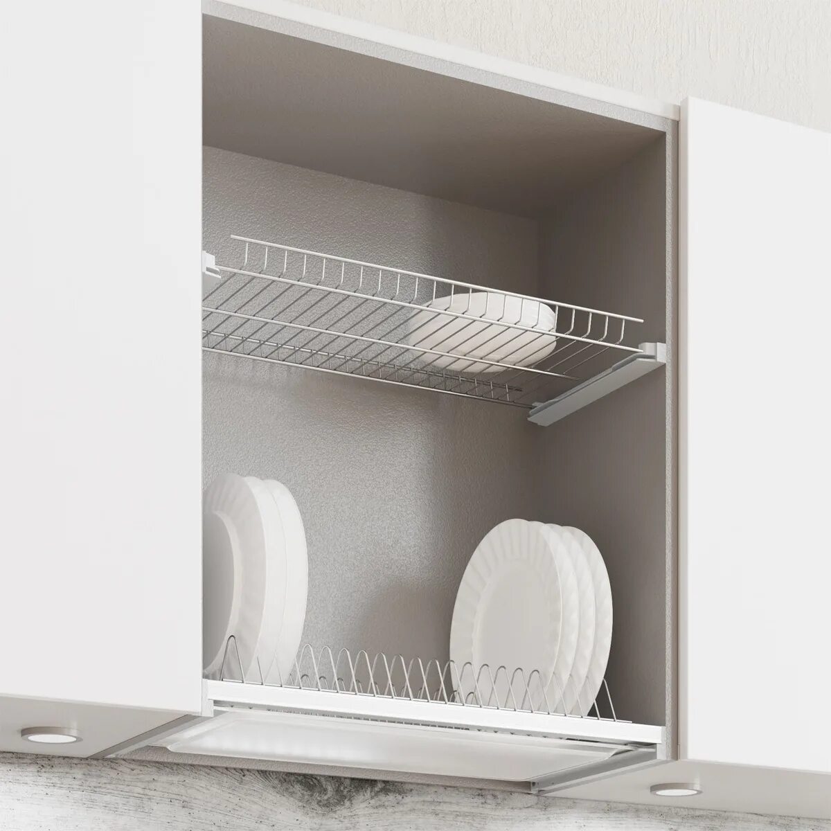 Кухонный гарнитур фото сушилка Сушка VIVA 2-уровневая в базу 700/16, с рамкой, поддон 1 шт. (пластик), отделка 