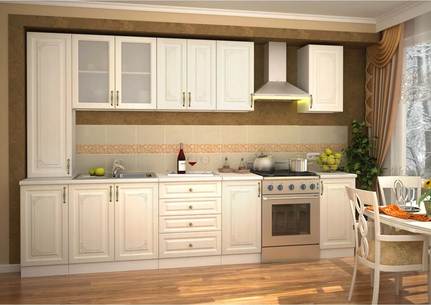 Кухонный гарнитур фото светлые тона Модульная кухня Виктория (композиция 1) арт. 70312 в интернет магазине с доставк