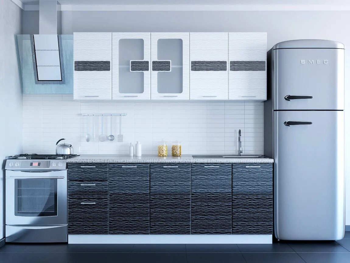 Кухонный гарнитур гамма фото Кухня Гамма черный-белый дождь 1800 - купить в Челябинске на Дом74мебели.ру