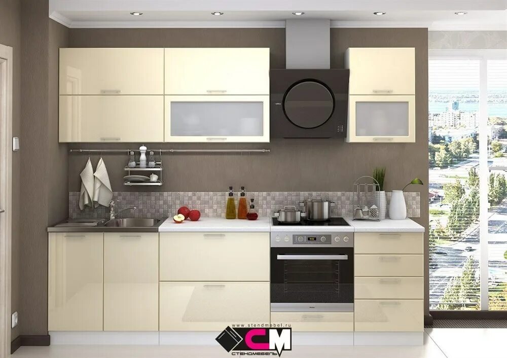 Кухонный гарнитур гамма фото Кухонный гарнитур "Ксения" 2,6 м Белый / Ваниль глянец - Интернет магазин мебели