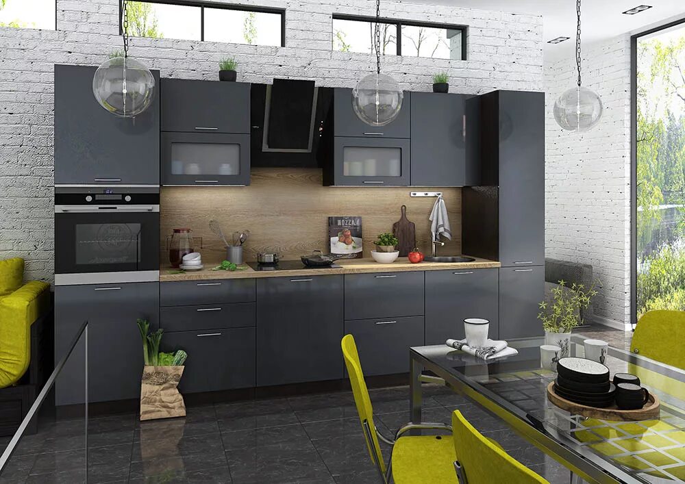 Кухонный гарнитур графит фото Кухня Мария (венге+бордо металлик)