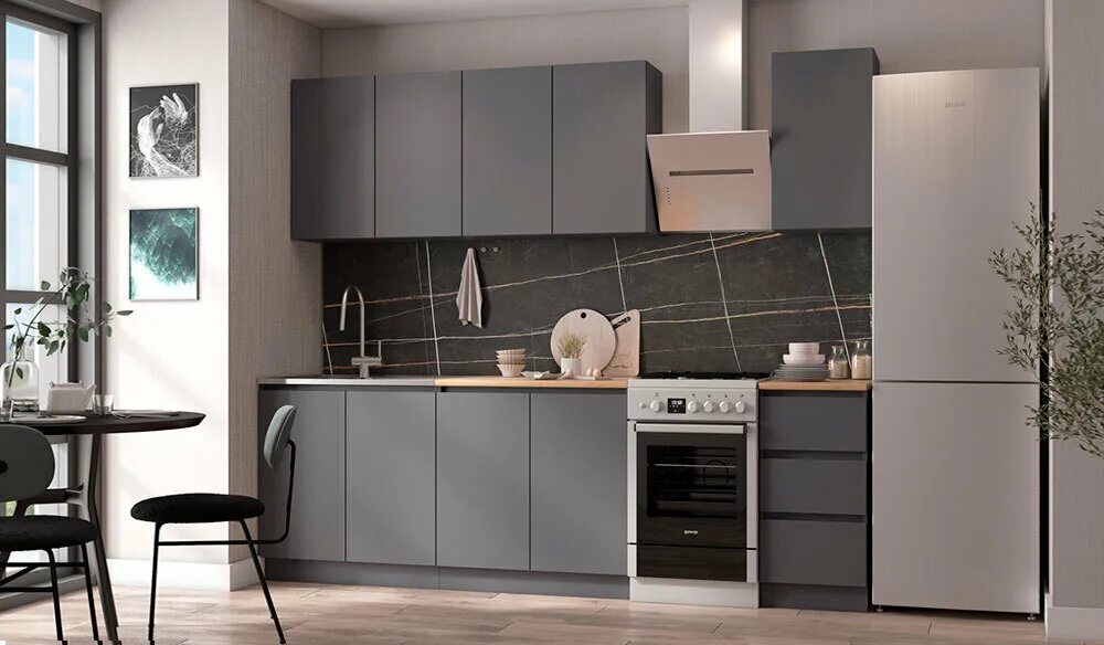 Кухонный гарнитур графит фото Купить Комплект кухни Мори 2.0. Графит в Новосибирске недорого с доставкой на до