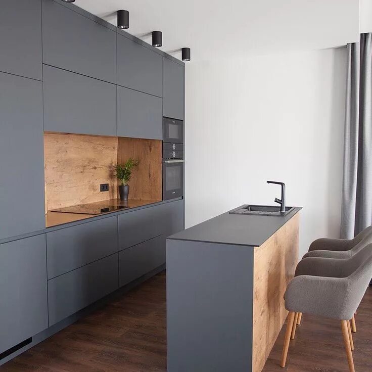 Кухонный гарнитур графит с деревом фото Modern Kitchen Design with Fenix Material