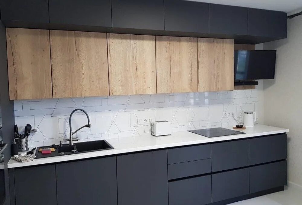 Кухонный гарнитур графит с деревом фото Кухня пластик 9 - купить кухню недорого в Самаре в ТЦ "Муравейник"