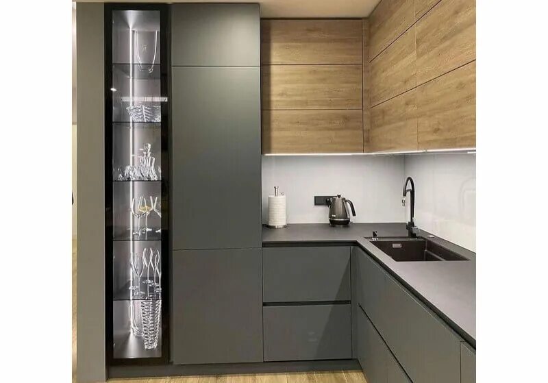 Кухонный гарнитур графит с деревом фото Кухонный гарнитур Бернар