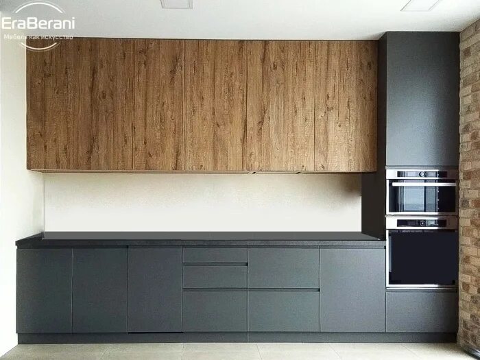 Кухонный гарнитур графит с деревом фото Кухня графит прямая 3600 заказать в Москве и области