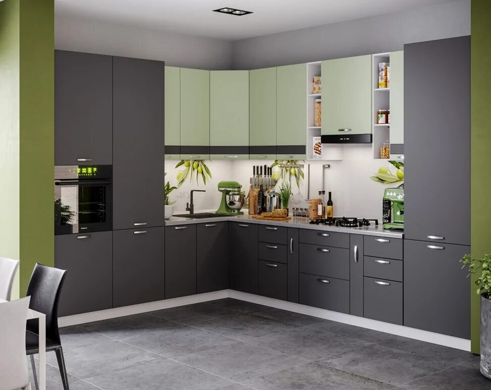 Кухонный гарнитур грейс угловой фото Модульная Кухня Грейс 2.7 m Оливковый Серый