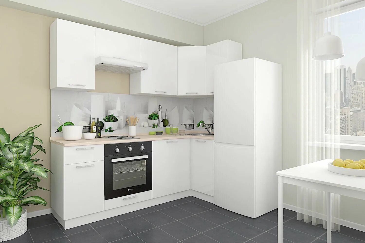 Кухонный гарнитур хофф фото Модульный кухонный гарнитур Сити 2,2х1,0 м белый - купить по цене 68 911 рублей 