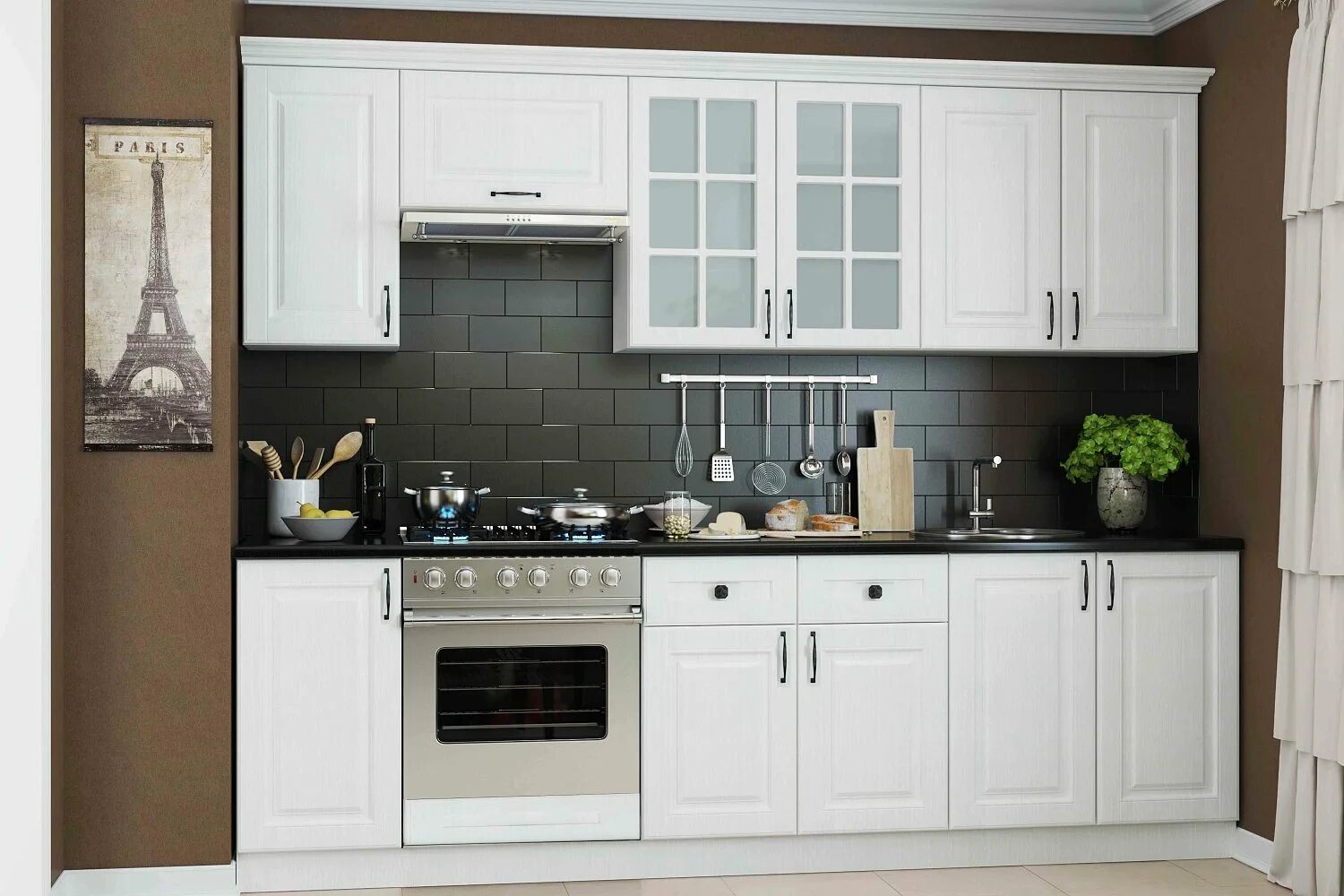 Кухонный гарнитур хофф фото Кухонный гарнитур Белла 260х210х60 см, цвет корпус - белый, фасад-белое дерево(с