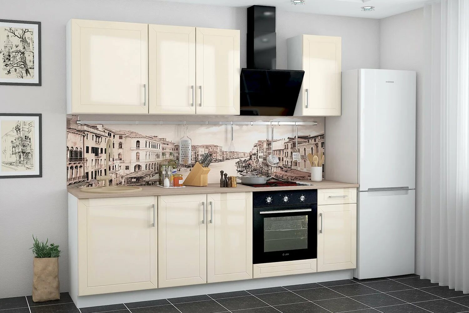 Кухонный гарнитур хофф фото Кухонный гарнитур Светлана 240х210х60 см, цвет корпус - белый, фасад - топлёное 