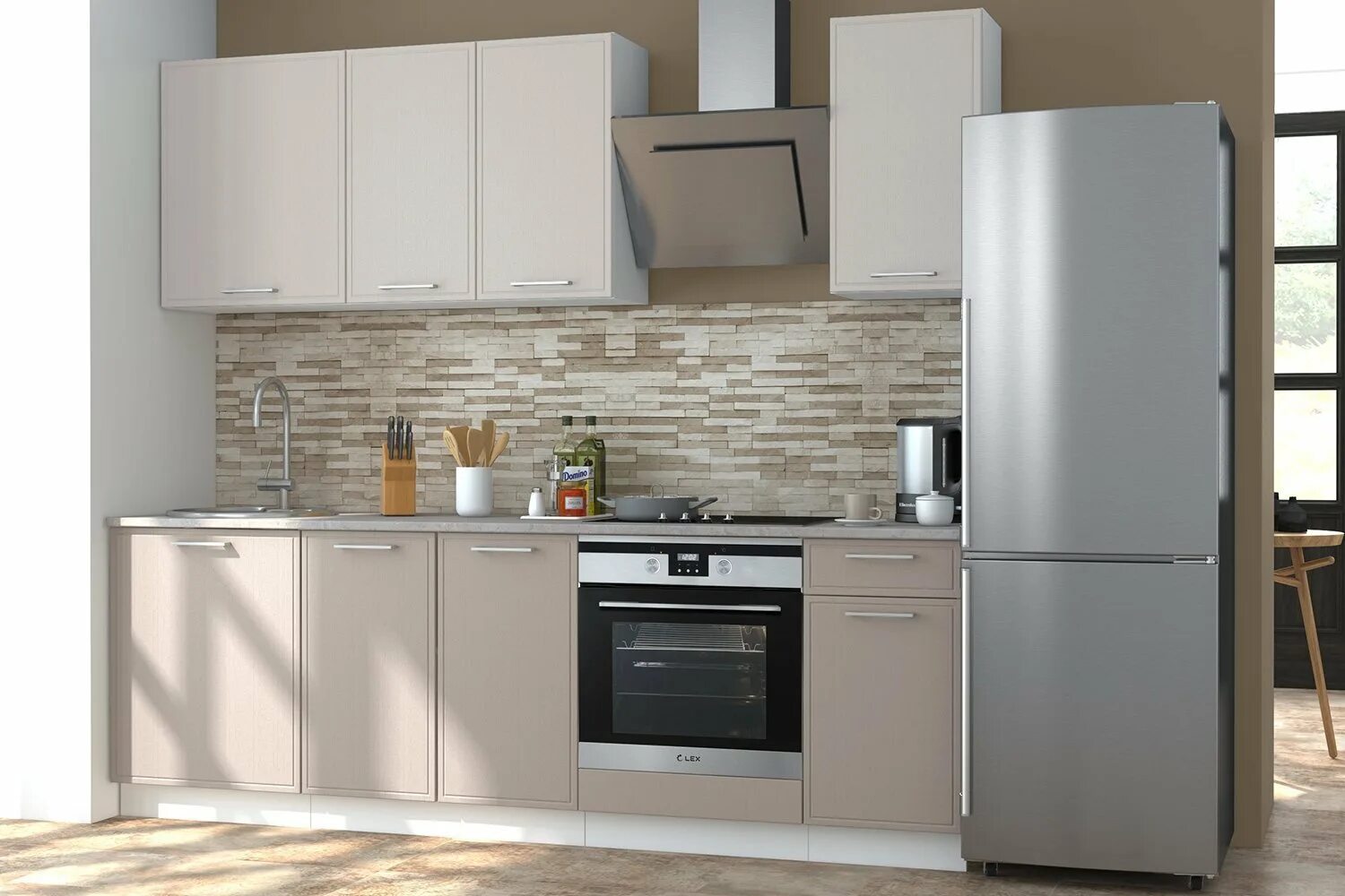 Кухонный гарнитур хофф фото Кухонный гарнитур Софи 2,4 м 240х210х60 см, цвет корпус - белый, фасад - крем, к