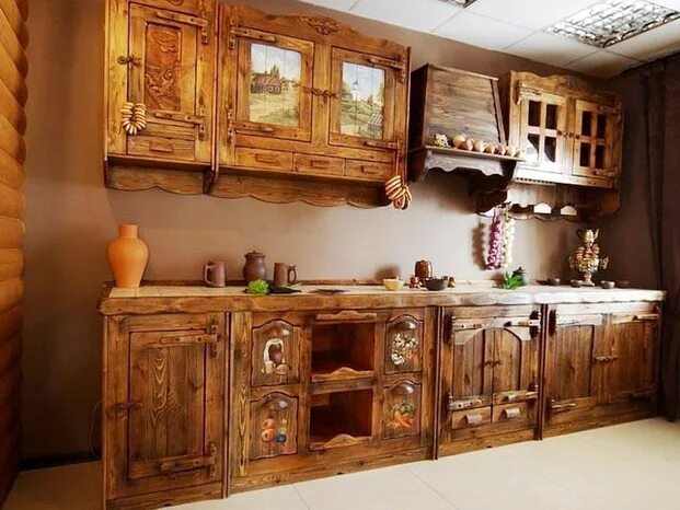 Кухонный гарнитур из дерева фото Кухня под старину из массива дерева Ульяна цвет палисандр - купить по цене от 96