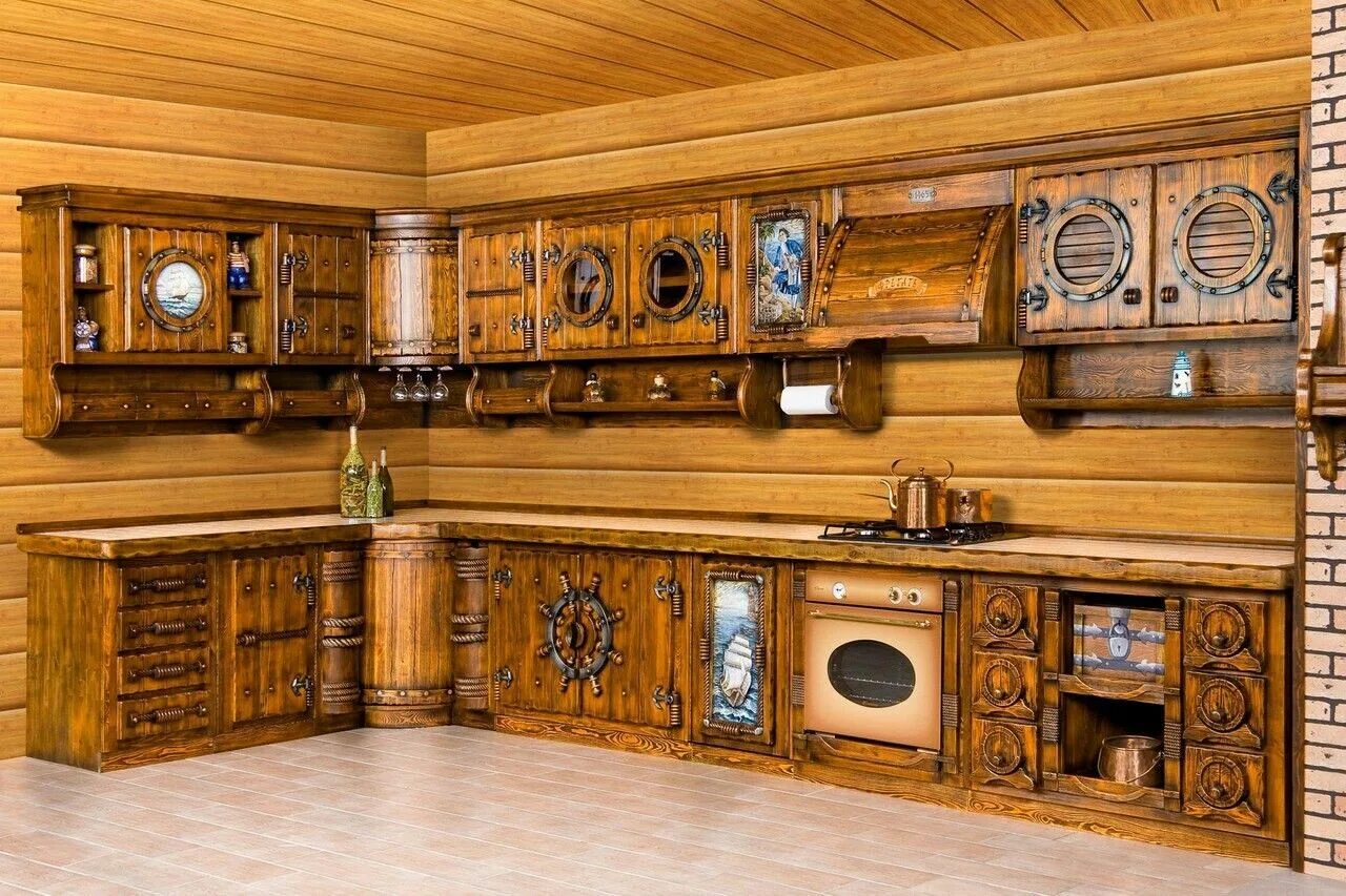 Кухонный гарнитур из дерева фото Pin by SERGEY FINN on ИНТЕРЬЕР Rustic kitchen cabinets, Rustic kitchen design, R