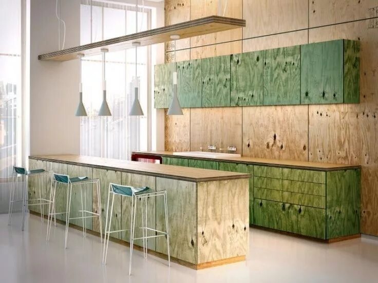 Кухонный гарнитур из фанеры фото Office Kitchen In Ply Not Green Though From Osb Kitchen Cabinets throughout Osb 