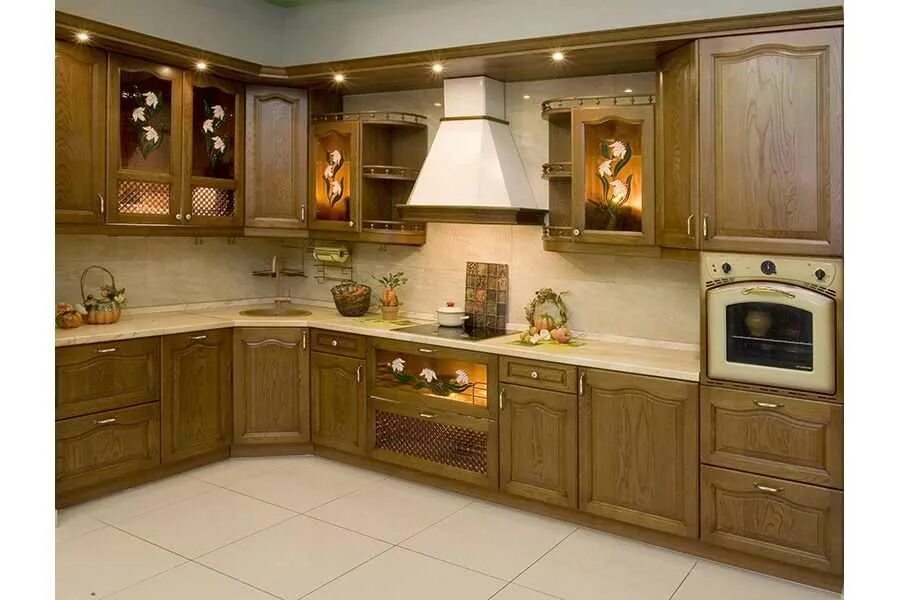 Кухонный гарнитур из массива дерева фото Кухня Ностальжи на заказ в ТЦ "КухниПарк" Цена, фотографии и описание