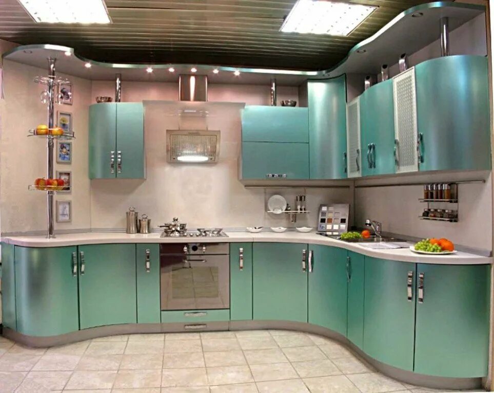 Кухонный гарнитур из пластика фото и цены Дизайн интерьера кухни в стиле прованс с мятными тонами