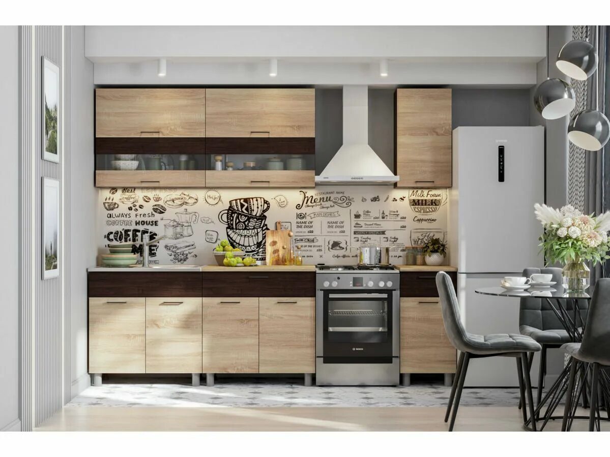 Кухонный гарнитур кантри фото Кухня Кантри 2м Дуб Венге / Дуб Сонома купить по выгодной цене в интернет-магази