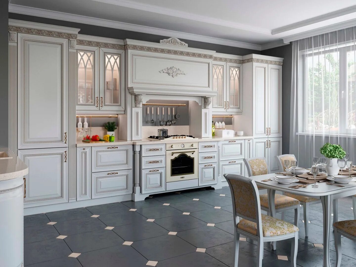 Кухонный гарнитур классика фото Кухня с порталом Новия Корпусная и кухонная мебель на заказ по низким ценам в Кр