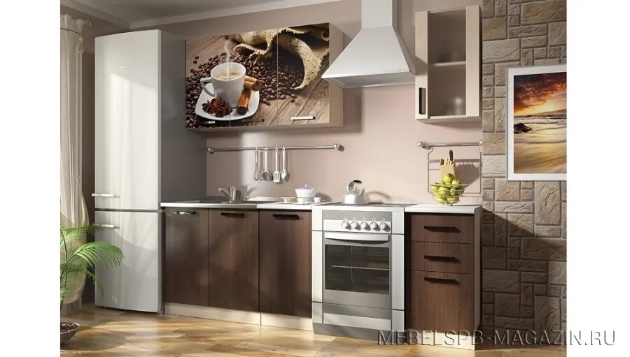 Кухонный гарнитур кофе фото Кухня Вика-2 фотопечать кофе 1600 с дополнительными модулями в Санкт-Петербурге 
