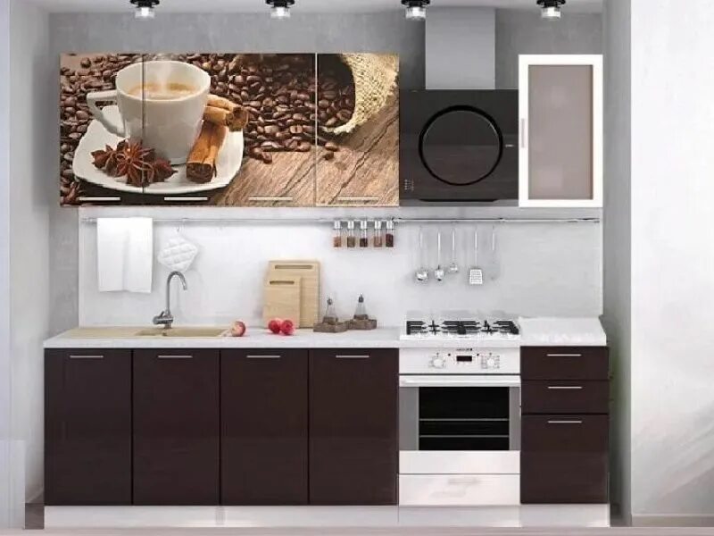 Кухонный гарнитур кофе фото Кухонный гарнитур с фотопечатью Кофе Цена 33110 ⭐ Meb96 Первоуральск
