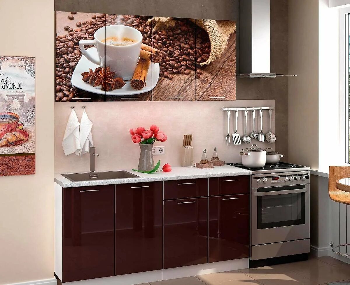 Кухонный гарнитур кофе фото Кухня с фотопечатью Кофе - купить за 0.00 руб. в Москве по цене производителя!