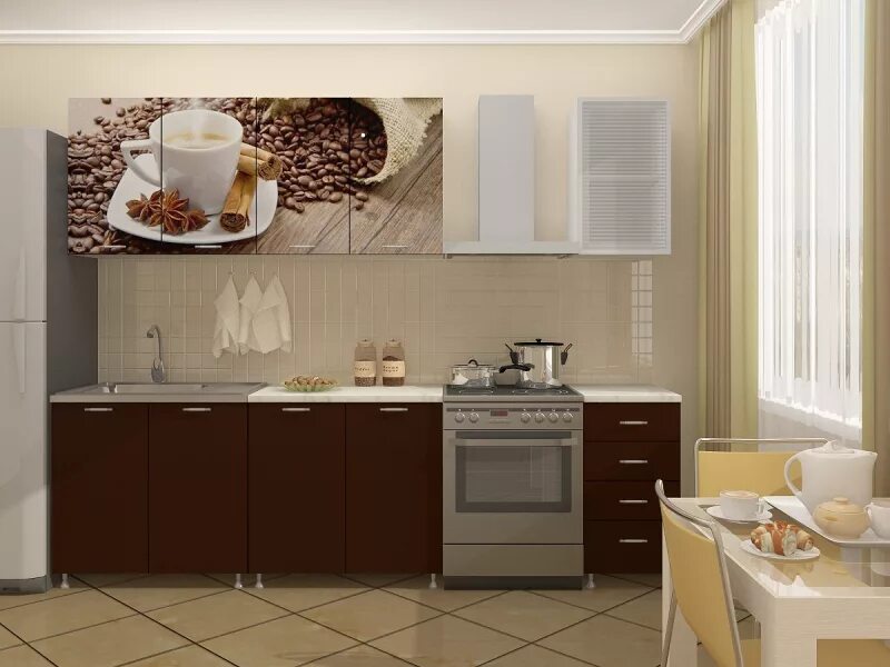 Кухонный гарнитур кофе фото Кухонный гарнитур Кофе МДФ фотопечать - купить в Нижневартовске в интернет-магаз