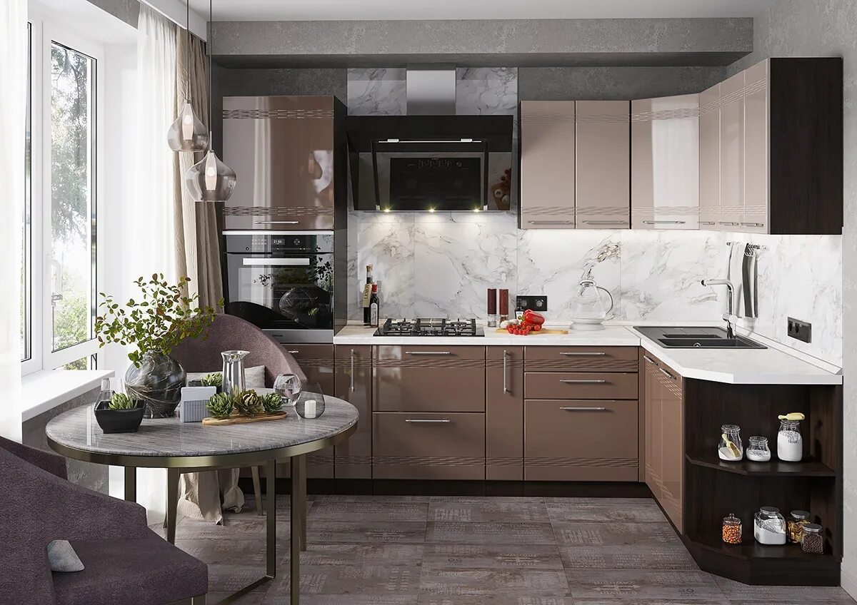 Кухонный гарнитур кофейного цвета фото Модульная кухня Мокко (Интерьер Центр) - купить в Симферополе и Крыму по лучшей 