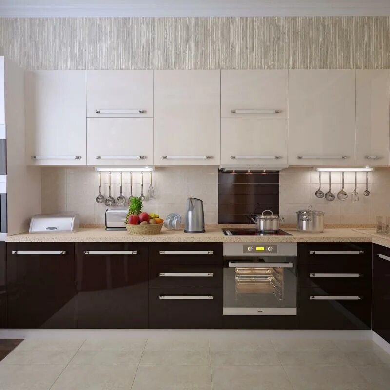 Кухонный гарнитур коричнево белый фото Бело-коричневая кухня