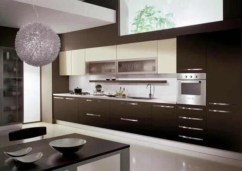 Кухонный гарнитур коричнево белый фото Черная угловая кухня-гостиная Леруа Мерлен в стиле лофт (20 фото)