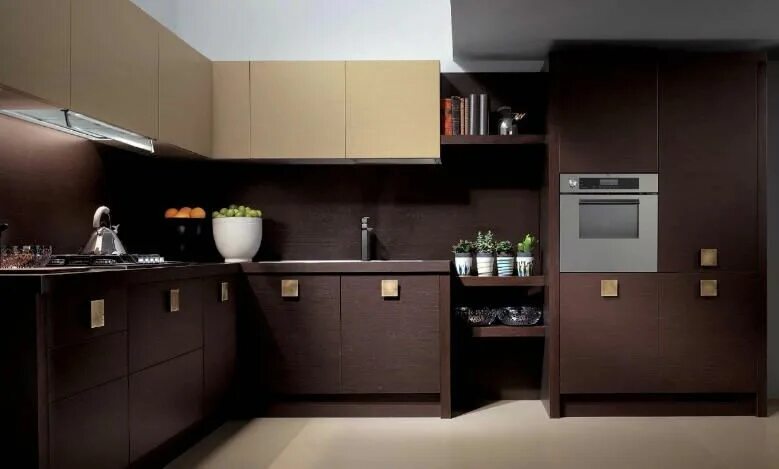 Кухонный гарнитур коричневого цвета фото The Blog: Brown and Cream Modular Kitchen by Scavolini Colorful kitchen decor, K
