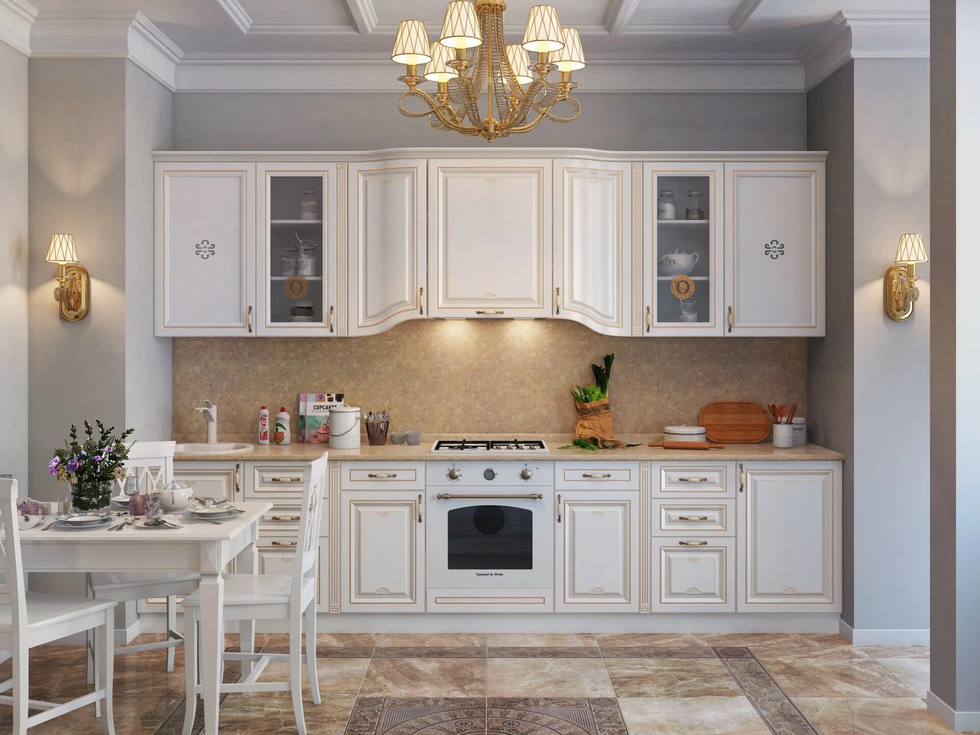 Кухонный гарнитур краснодар фото Модульная кухня Лозанна Лайт Белый + Патина золото