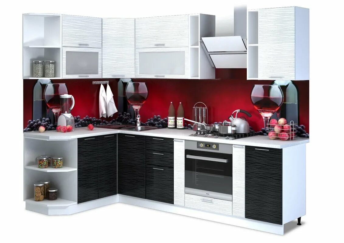 Кухонный гарнитур купить екатеринбург фото Купить Модульная кухня "Валерия" (страйп белый/черный) по цене 35360 руб в Новос