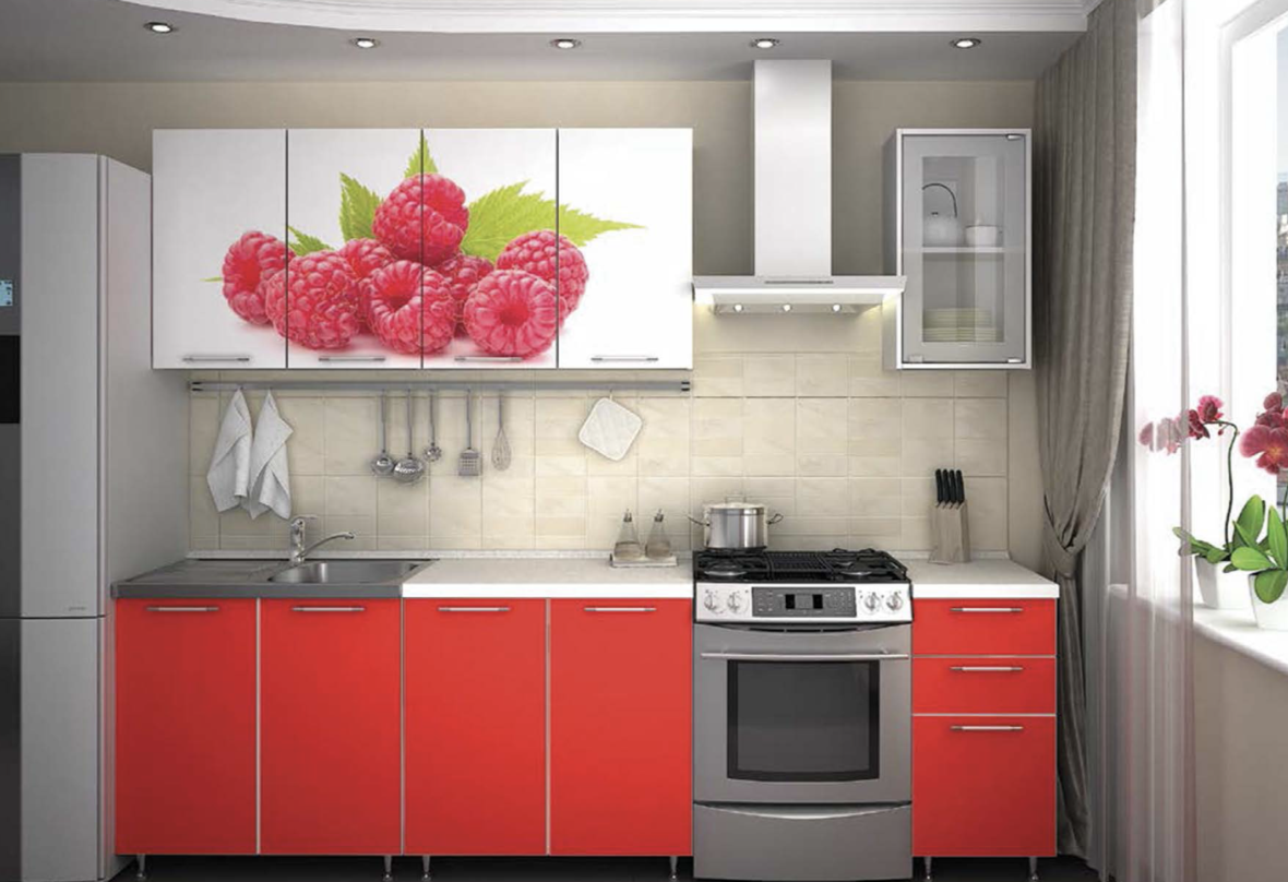 Кухонный гарнитур купить в липецке недорого фото Кухонный Гарнитур Фотопечать Малина/Красный 2000 мм купить со скидкой 40% за 46 