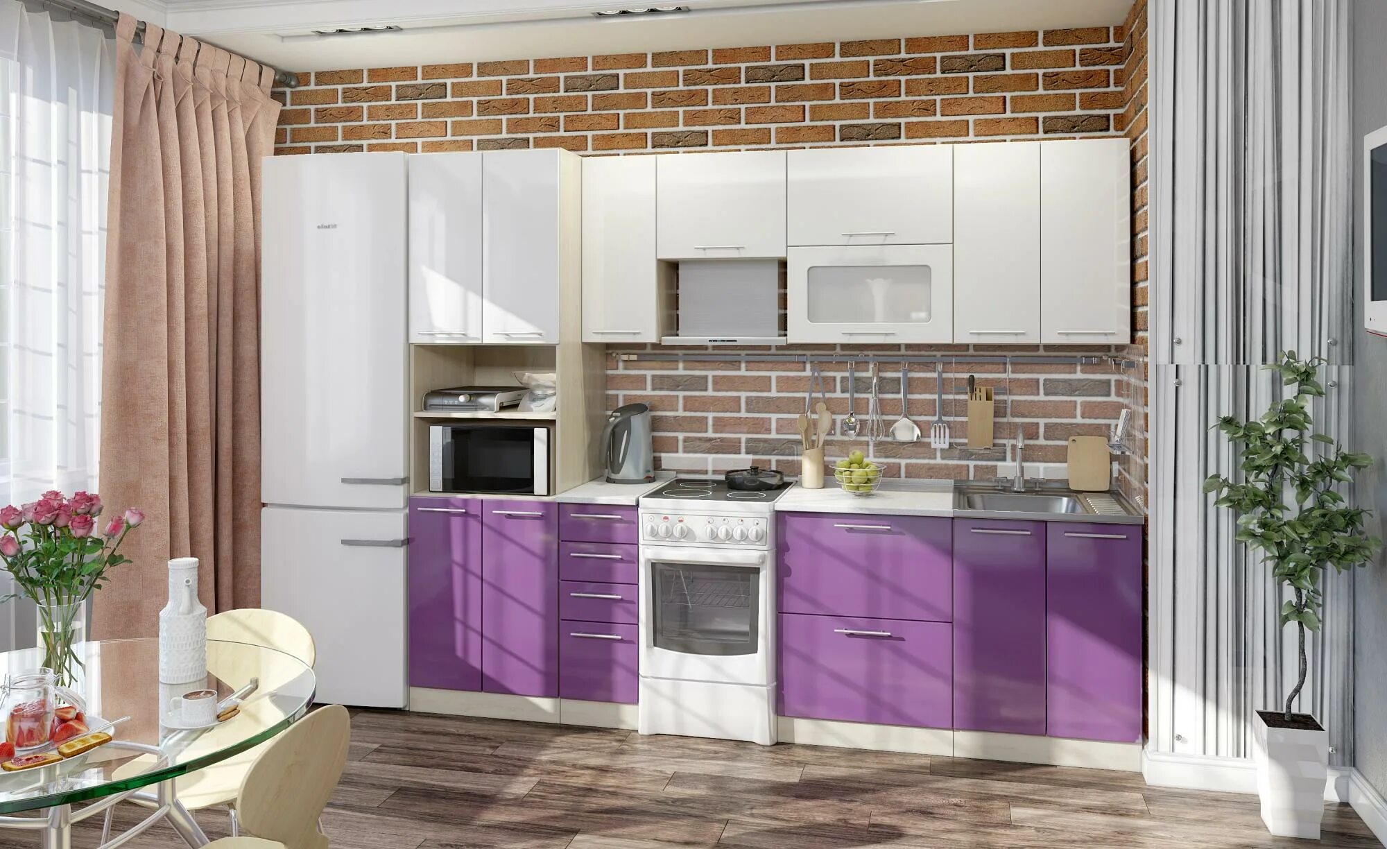 Кухонный гарнитур купить в пензе фото МДФ БЕЛО/ФИОЛЕТОВЫЙ купить в Новосибирске - Финист мебель