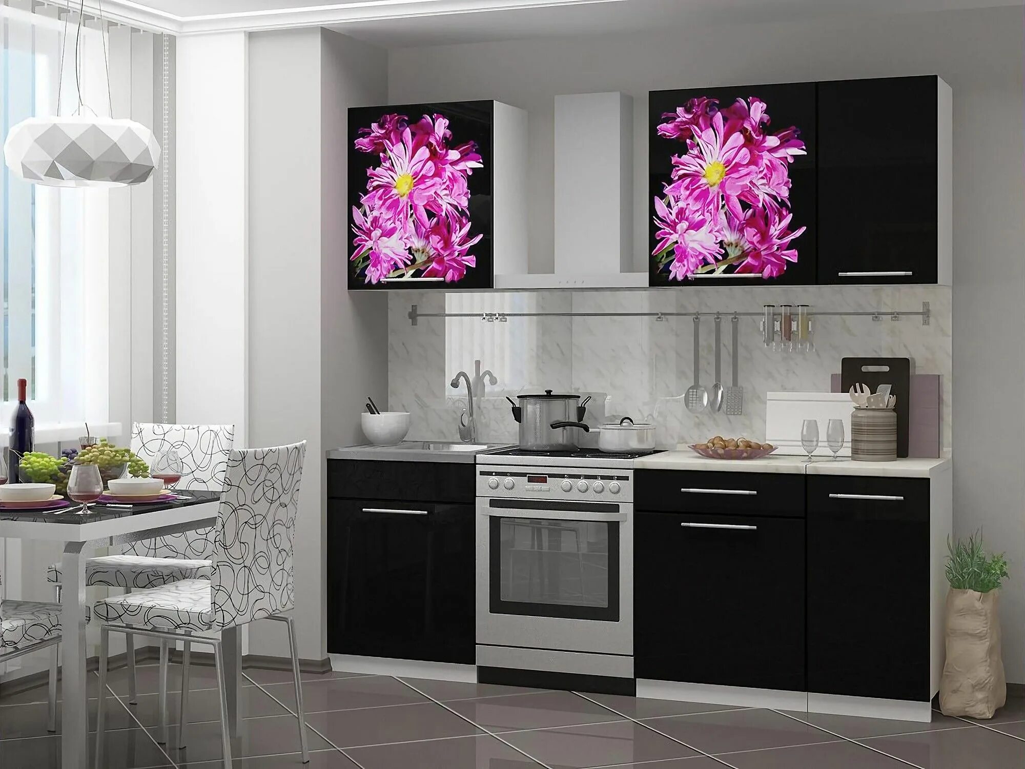 Кухонный гарнитур купить в пензе фото Кухонный гарнитур Астра 1,4 Черный металлик купить по выгодной цене в интернет-м