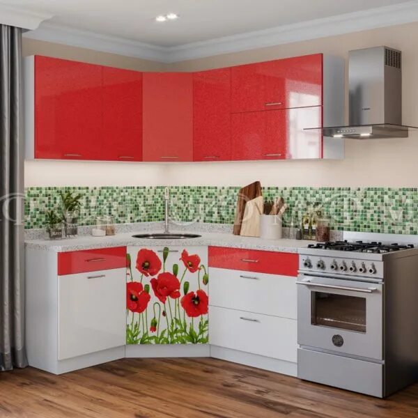 Кухонный гарнитур купить в пензе фото Купить Кухонный гарнитур "Красные маки" по цене 30730 руб в Новосибирске в интер