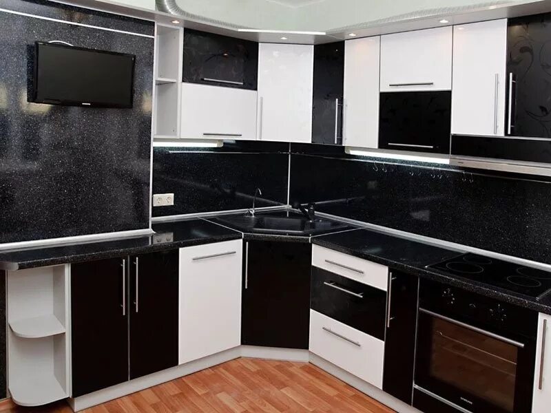 Кухонный гарнитур курск фото Угловые черно белые кухни: 30 реальных фото современных интерьеров