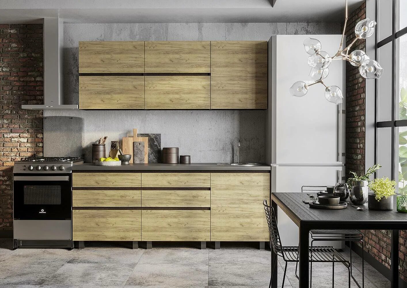 Кухонный гарнитур лофт фото Гарнитур кухонный БТС МЕБЕЛЬ Лофт 00-00160797 венге/дуб крафт - купить за 28093 