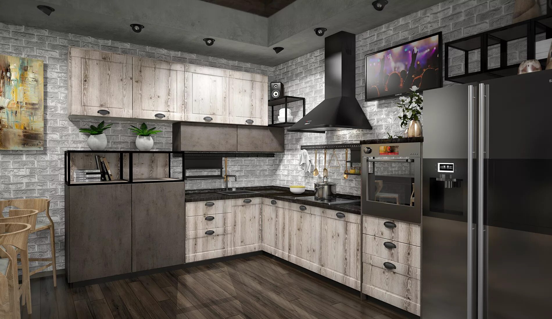 Кухонный гарнитур лофт фото Кухня Даллас в стиле лофт - кухня на заказ под Ваш размер от Кухни Экспресс