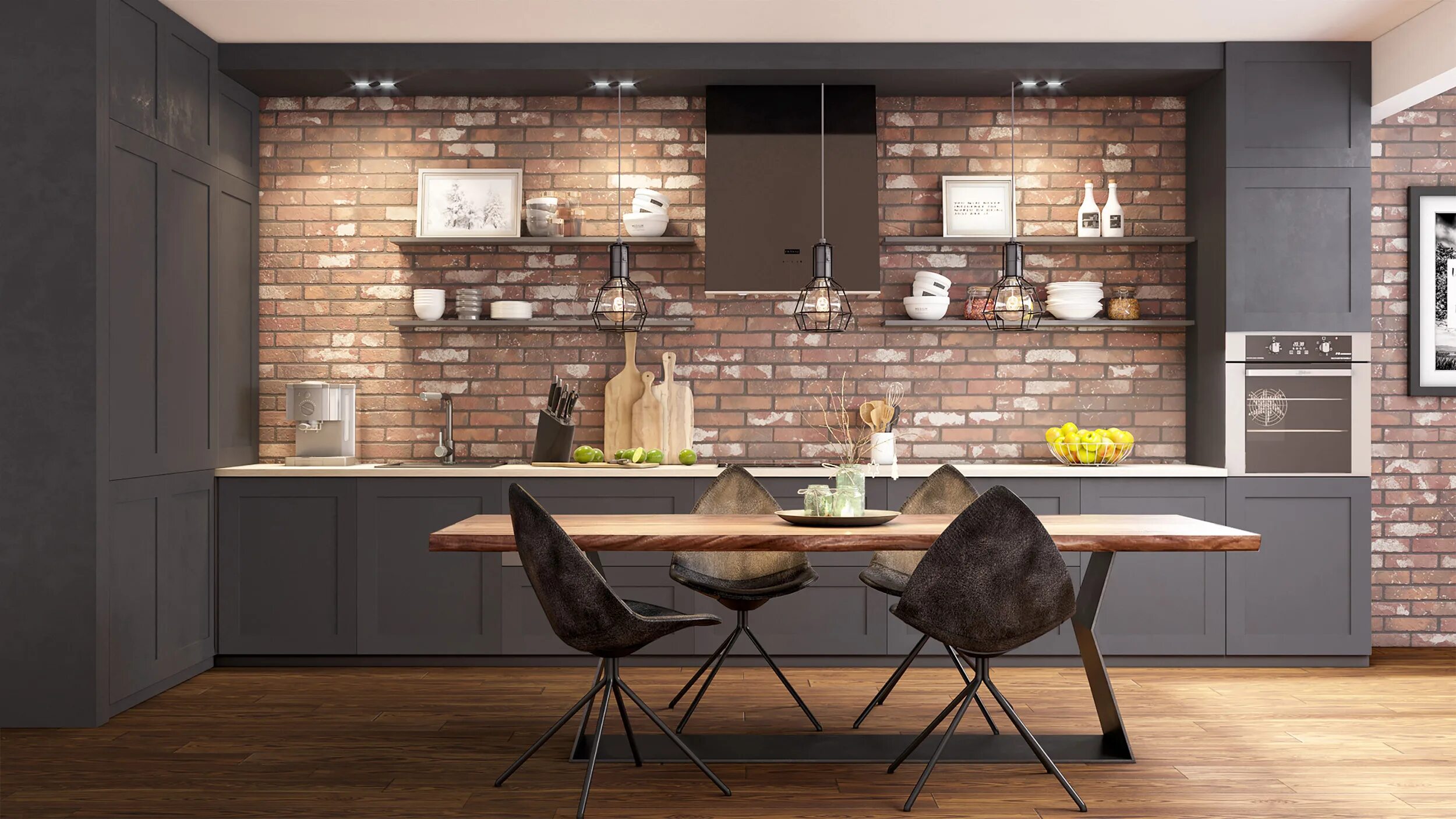 Кухонный гарнитур лофт фото Кухонный гарнитур в стиле лофт на заказ от производителя "Арлайн"