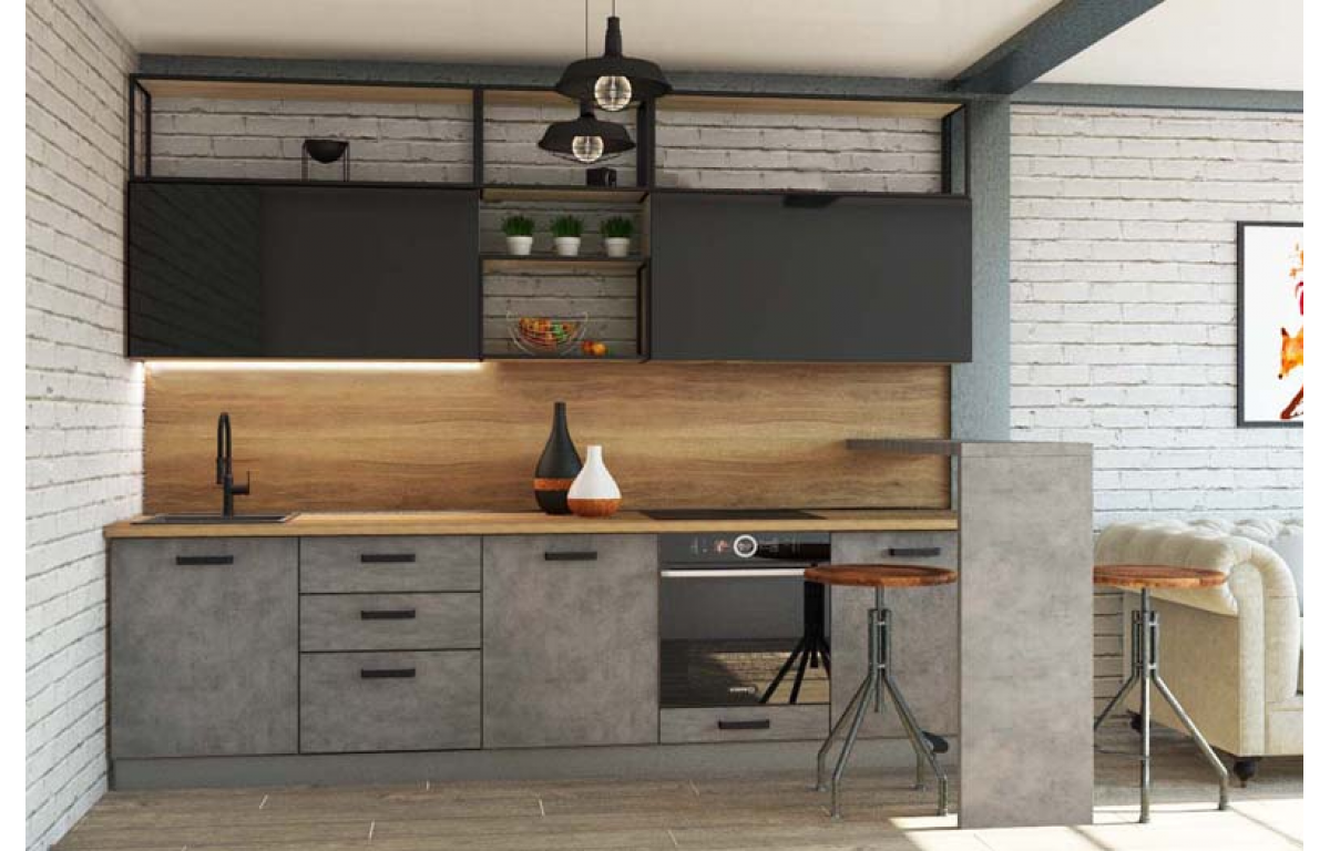 Кухонный гарнитур лофт фото Купить Кухня Бетти Лофт Бетон по оптимальной выгодной цене 0 р. в магазине мебел