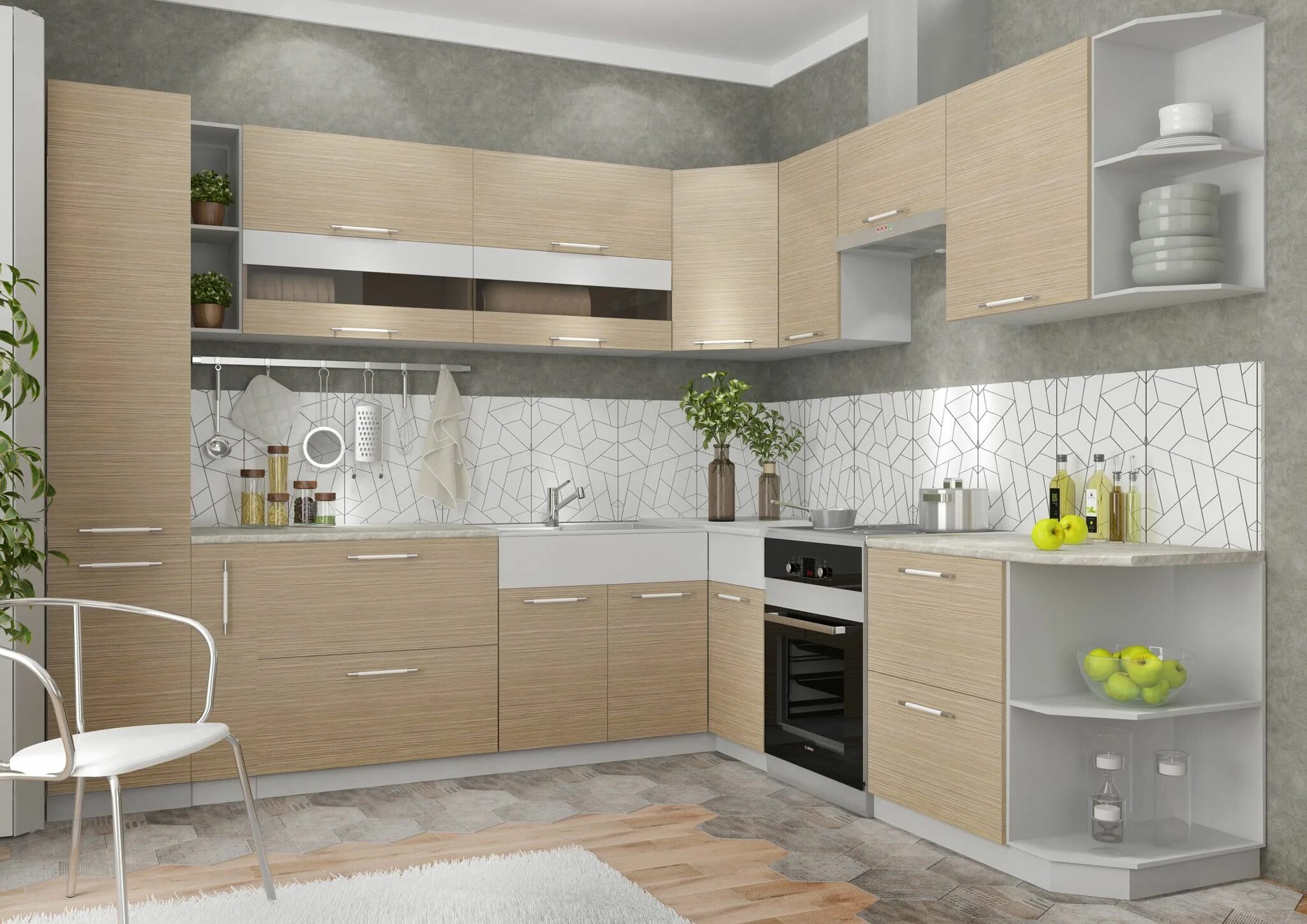 Кухонный гарнитур мария каталог фото и цены Кухонный гарнитур угловой Мария-03, Зебрано, ЛДСП