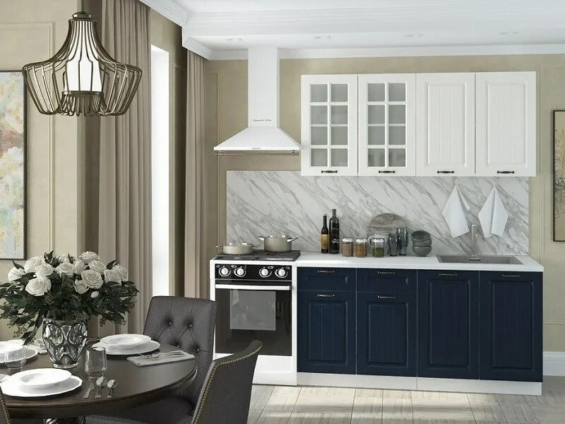 Кухонный гарнитур мария каталог фото и цены Кухня "Маша" 1,6 м Дуб белый - Синий - Интернет магазин мебели "Альтаир24"