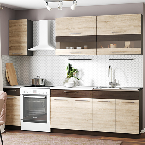 Кухонный гарнитур маша 2.0 фото Кухонный гарнитур "Маша" 2 метра венге/дуб сонома купить в Новосибирске