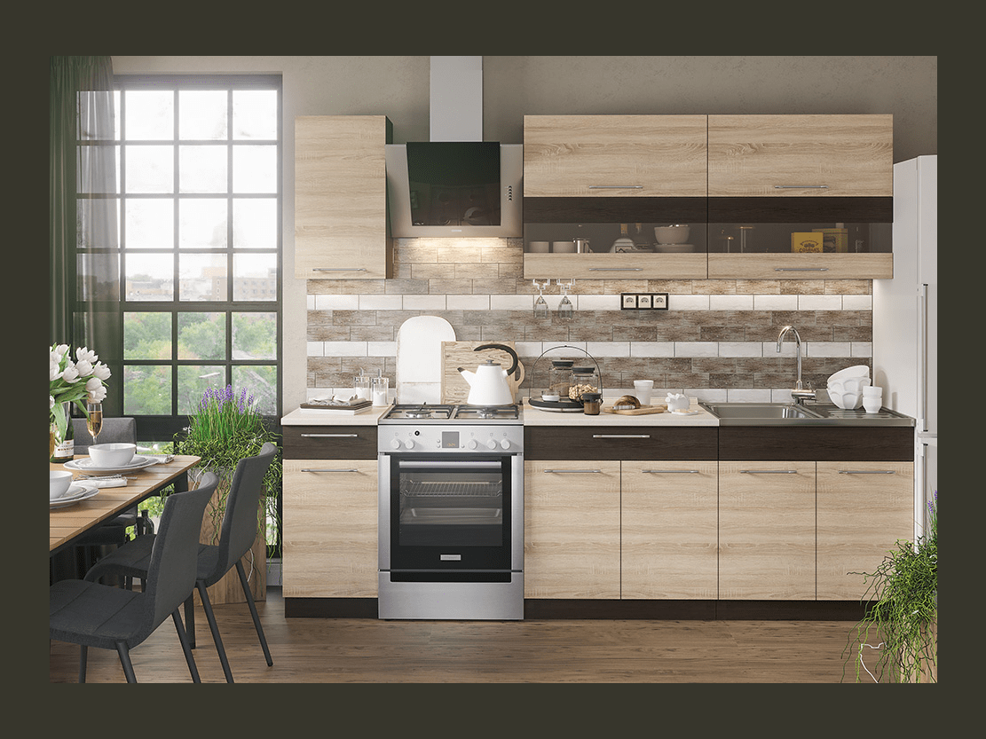 Кухонный гарнитур маша 2.0 фото Кухонный гарнитур Маша 2,0 м Венге/дуб сонома - купить в Москве, цены на Мегамар