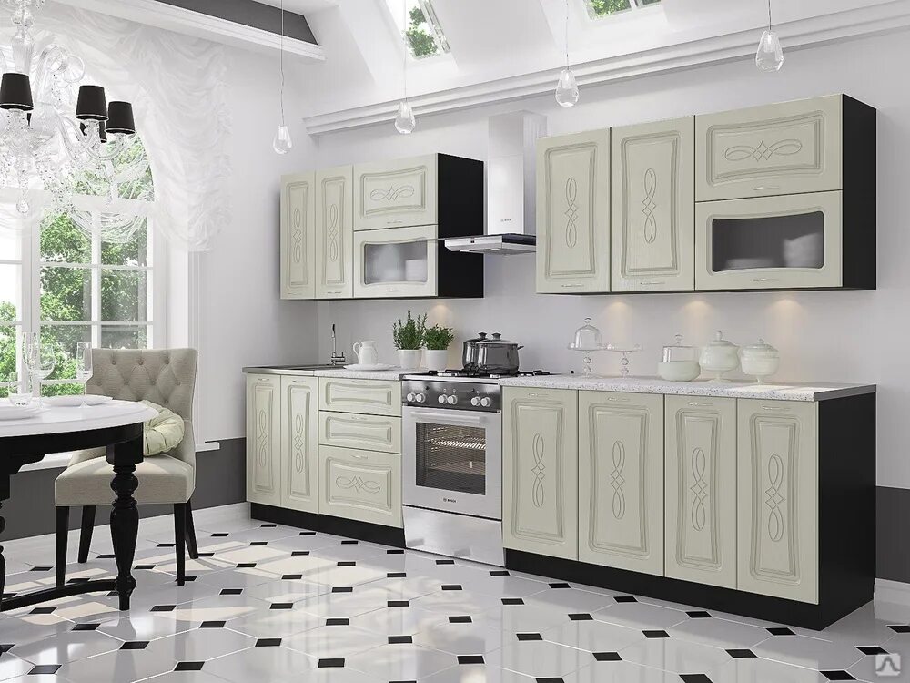 Кухонный гарнитур мдф фото Готовая кухня Артём-Мебель Адель-Ш СН-114 со стеклом МДФ 2,0м жемчуг текстурный 